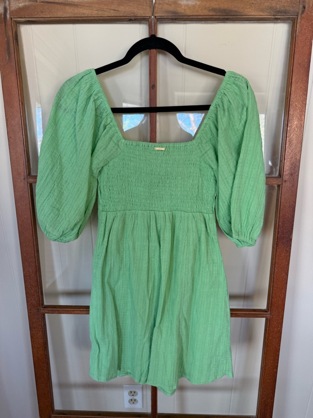 Billabong Sol Puff Sleeve Twist Front Green Mini Dress Fit & Flare – Small - Picture 9 of 10